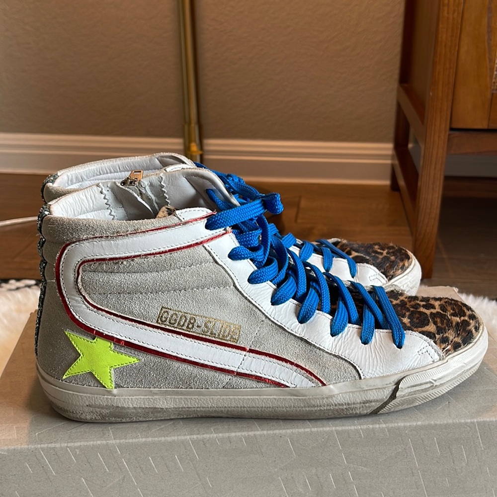 Golden Goose Slide Genuine Calf Hair High Top Sneaker